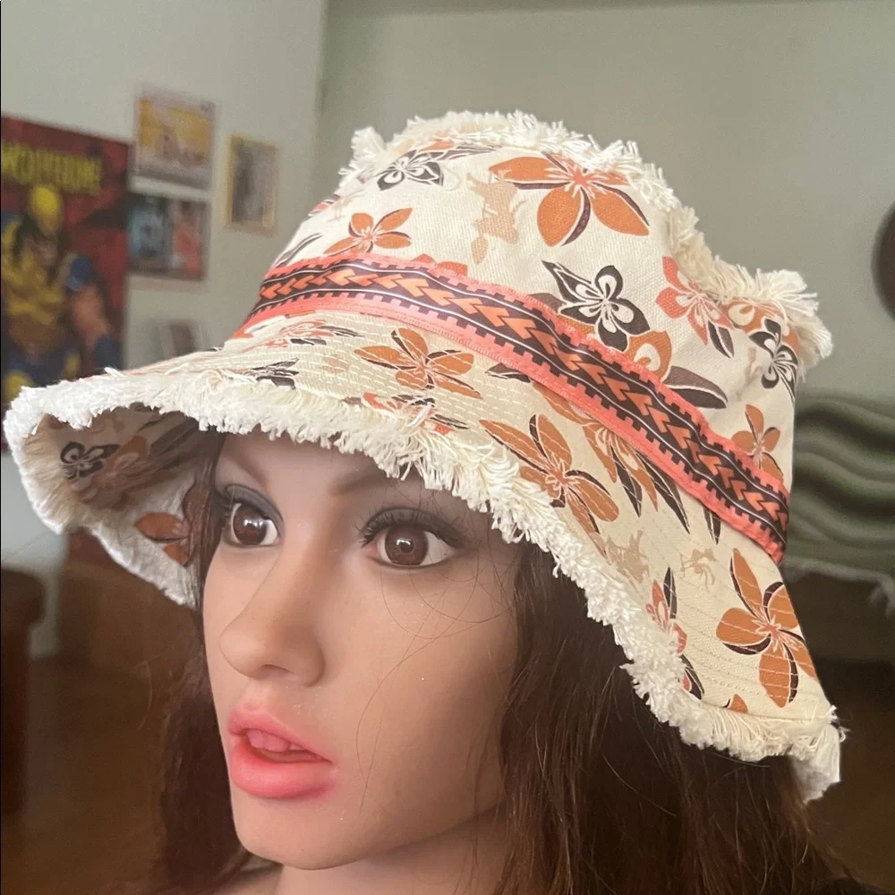 #1432** Chic Moana Floral Frayed-Edge Bucket Hat - Picture 5 of 10